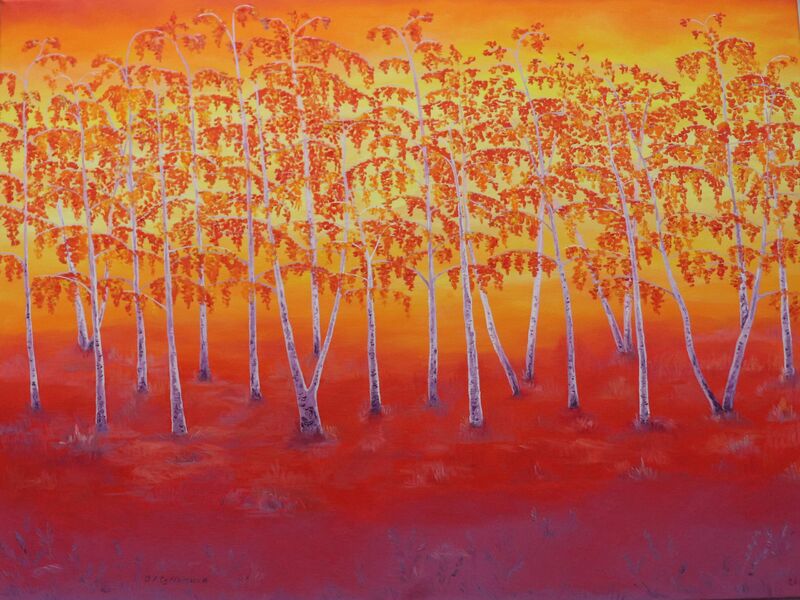Red birches - a Paint by Olga R.-Subbotina