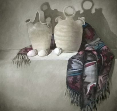 Manto étnico y botijos - a Paintings Artwork by Fabián 