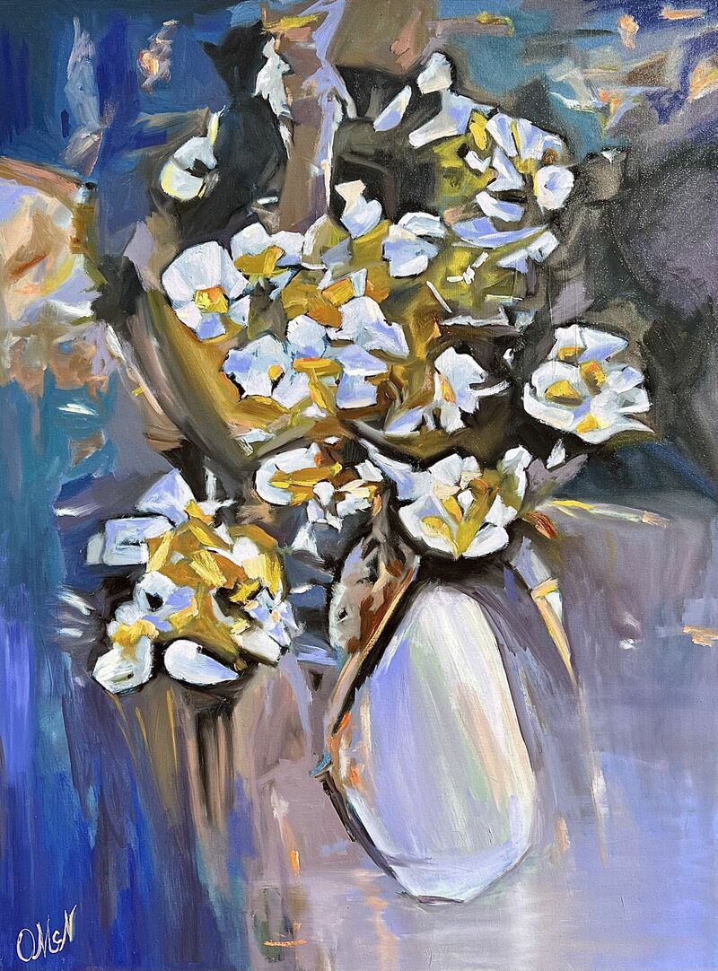 Flowers in a White vase - a Paint by Karlson