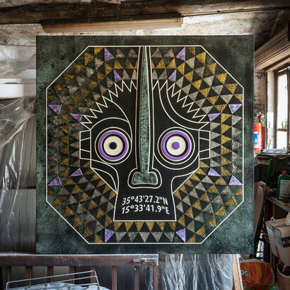 #Justanumber – African mask (purple) - A Paint Artwork by Simone Del Sere