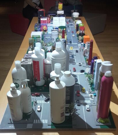 Addictionville 4 districts (Hairstyle - Perfume - Tea - Coffee) - a Sculpture & Installation Artowrk by Nicolas Moussette