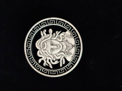 Fine Silver Hand Cut Medusa w Surrounding Greek Key Design - a Sculpture & Installation Artwork by Robert Johnson 