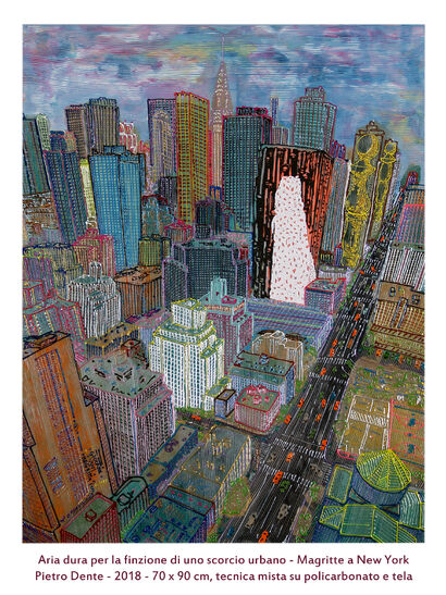 Aria dura per la finzione di uno scorcio urbano New York - omaggio a Magritte - A Paint Artwork by Pietro Dente