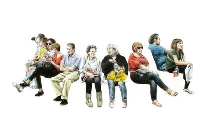 Turisti stanchi si riposano su una panchina a Madrid - A Paint Artwork by Giulia Otta