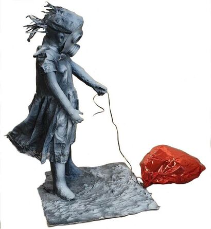 Girl with balloon and a gas mask - A Sculpture & Installation Artwork by PAT