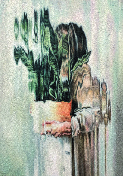 woman with flower pot - a Paint Artowrk by Jens Hesse
