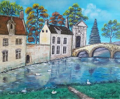 Leisure Canal Landscape in Bruges - a Paint Artowrk by Jo Lan Tao