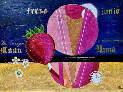 STRAWBERRY FULL MOON OVER THE SEA - a Paint Artowrk by Elena Guseva