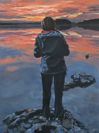Retratti n. 2 - Elena e il lago - A Paint Artwork by Giulio Calamandrei