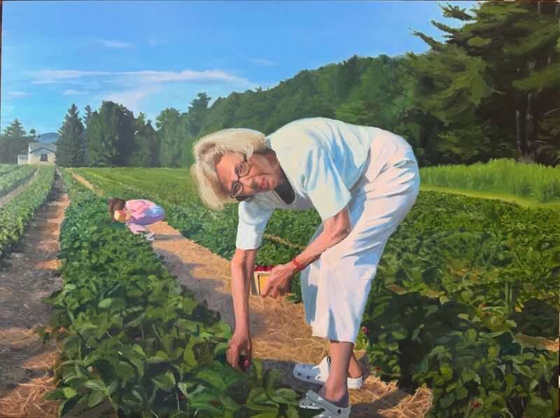 Picking Strawberries with Granny - a Paintings by allen benello