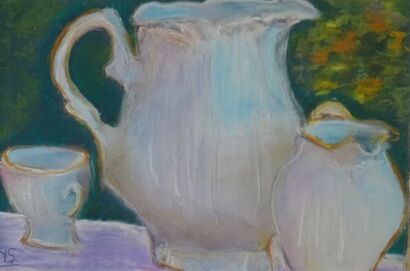 White Impressionist Dishes - a Paint Artowrk by Ghislaine Rosso