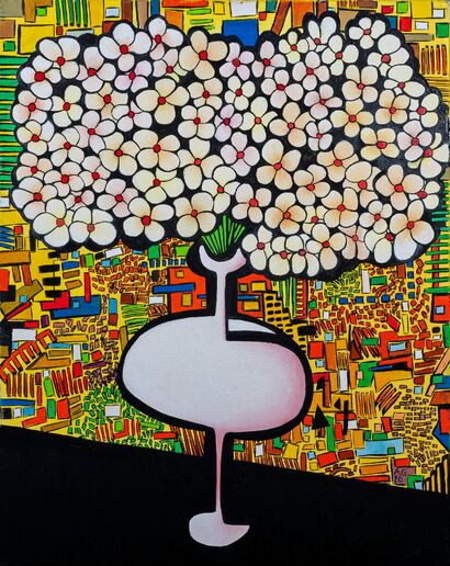 Vaso con fiori bianchi - A Paint Artwork by Antonio Gravante