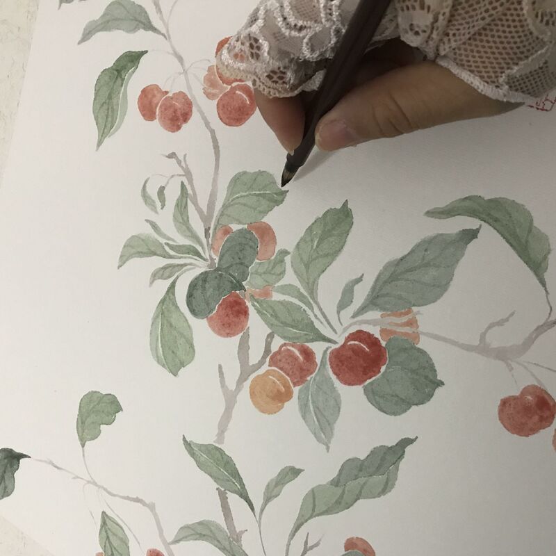 Happy Cherrys with curly dancing leaves - a Paintings by Yuexi Wu