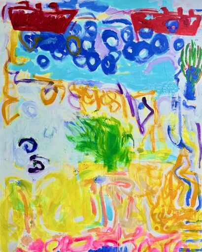 Waves and Harbor  - a Paint Artowrk by Khalid Alaani