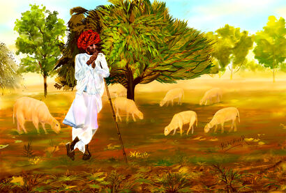 Nomadic Shepherd - A Digital Graphics and Cartoon Artwork by Rekha Rotithor