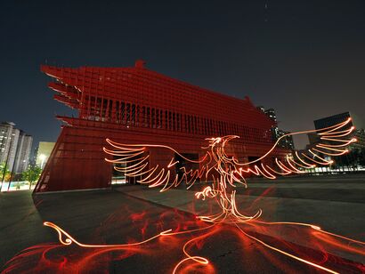 Light painting art of Chinese mythical montster —— Zhu Que - A Photographic Art Artwork by Roywang