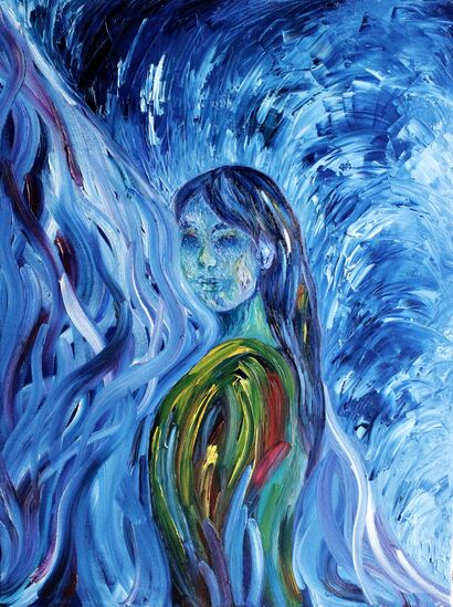 The blue woman in the wind - a Paint Artowrk by Trialz