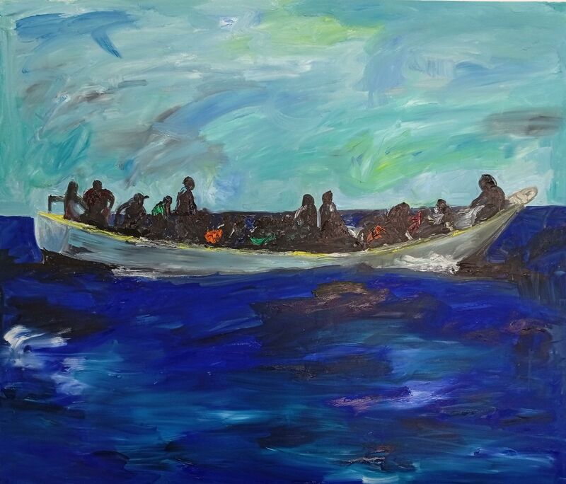 Cayuco en el Atlántico  - a Paintings by Juan José Valencia