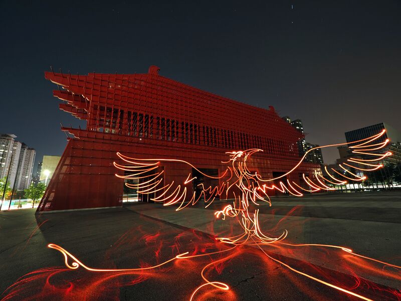 Light painting art of Chinese mythical montster —— Zhu Que - a Photographic Art by Roywang