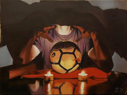 Decapitati che fanno cose n. 4 - La testa nel pallone - A Paint Artwork by Giulio Calamandrei
