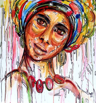 Frau mit bunte Kopftuch  - a Paint Artowrk by Meli