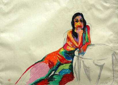 nudo con tavolino - A Paint Artwork by Cristina Cortese