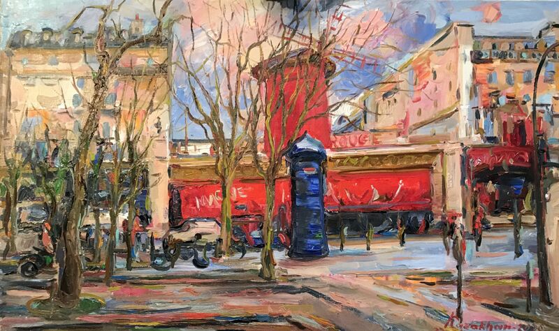 PLACE PIGALLE. MOULIN ROUGE. PARIS - original oil painting, cityscape, Montmartre district, cabaret - a Paint by Karakhan Seferbekov