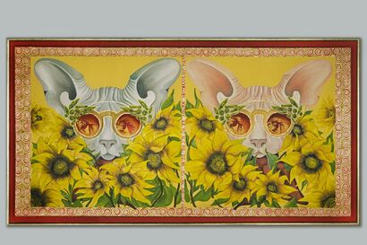 Twins around sunflowers - A Art Design Artwork by Elena Belous