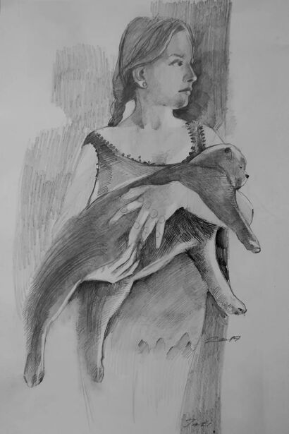 Waiting....Girl and cat  - a Paint Artowrk by Tati