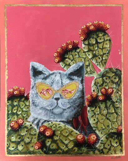 Cat And Cactus - A Art Design Artwork by Elena Belous
