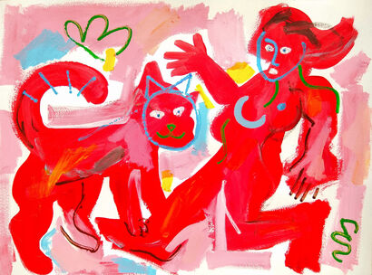 Woman and cat - a Paint Artowrk by Hugo Perez