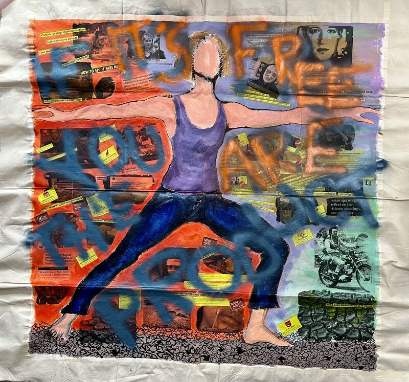 Headlines Anxiety – Fake news warrior (If it's free, you are the product) - a Paintings by Barbara Gasperi