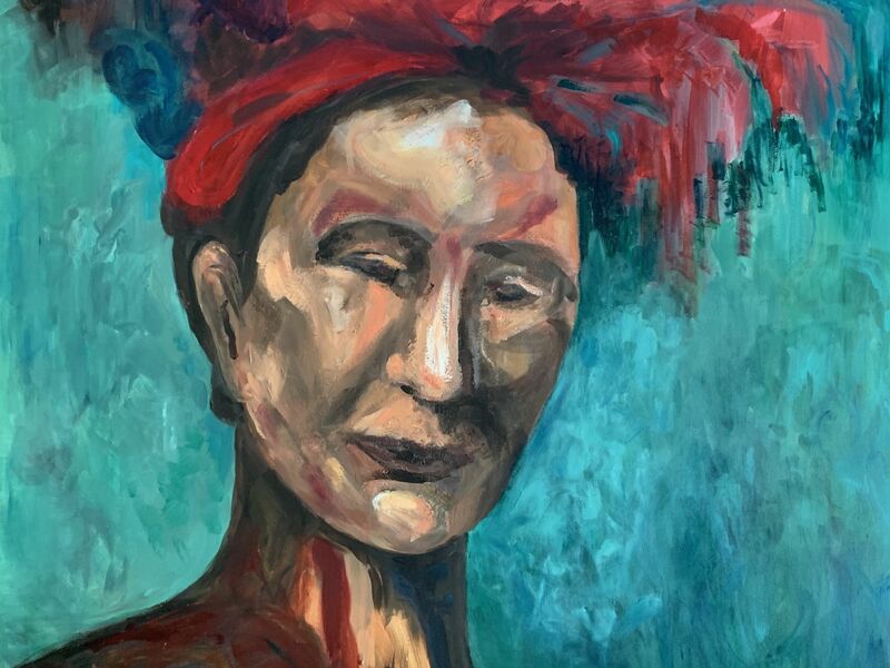 Woman with red hat - a Paint by Cherina