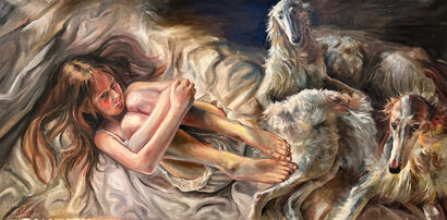 Eva with dogs - a Paint Artowrk by Iryna Götz