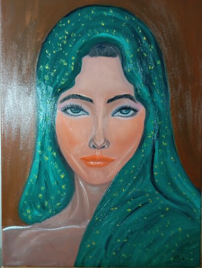 Indiana con dupatta verde - a Paint Artowrk by Cinzia Trombetta
