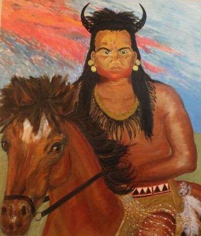 Blackfeet Warrior on Buffalo Horse - A Paint Artwork by eleanor guerrero