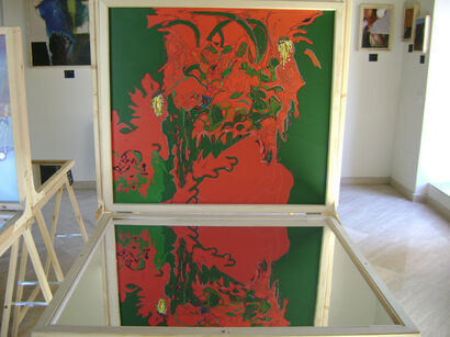 giardino rosso,quadro e specchio-struttura: installazione - A Sculpture & Installation Artwork by lello bavenni