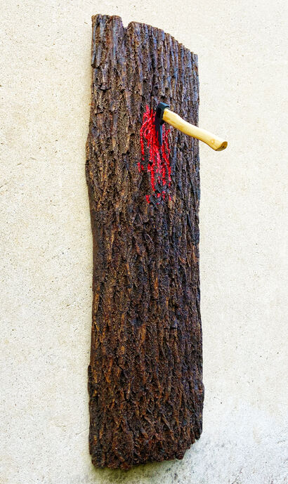 The axe in the tree - A Sculpture & Installation Artwork by Corrado Novello