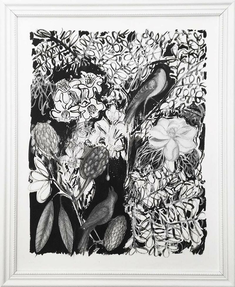 Giardino con magnolia e cardellino - a Paint by Serena Bellini