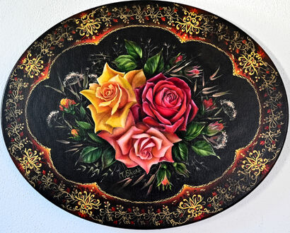 Live roses on a tray - a Paint Artowrk by Tanya Shark