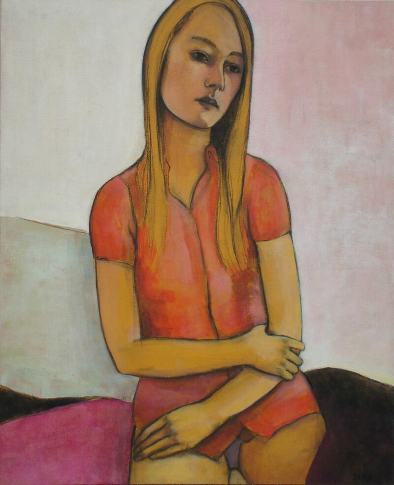 A Girl With A Red Shirt. - a Paint by June  Sira