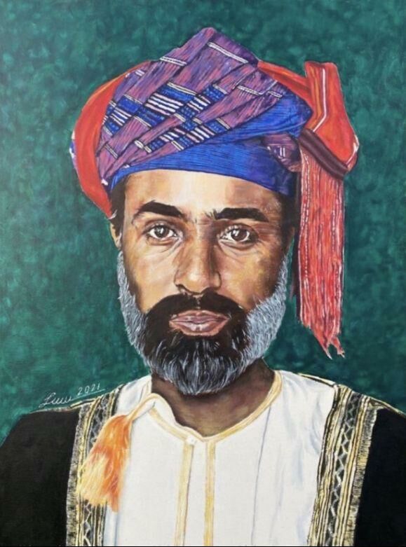 Sultan qaboos - a Paintings by Juna Alkiyumi