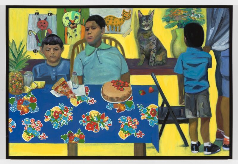 Cats & kids on Yellow,  oil on canvas, 43x65 inches, with frame - a Paint by jessica  alazraki
