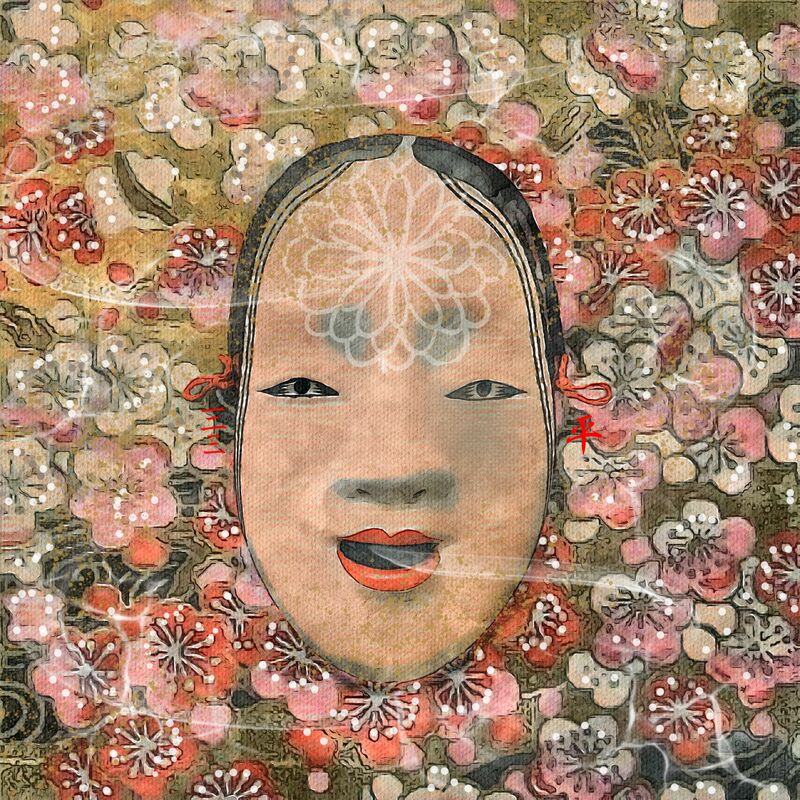 A series of five artworks: Breathtaking Masks One, Koomote, a Young Woman - a Digital Art by Taira