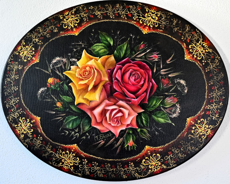Live roses on a tray - a Paint by Tanya Shark