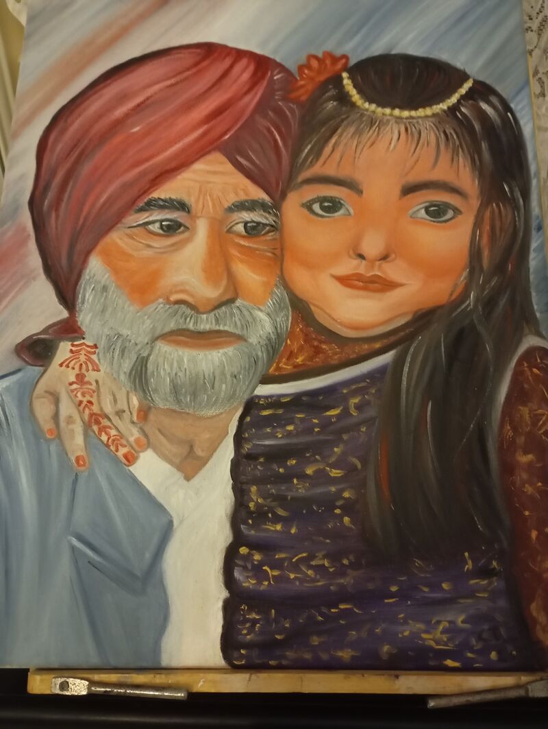 Nonno e nipote del Punjab - a Paintings by Cinzia Trombetta