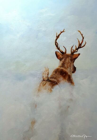 Caribou in the snow - A Paint Artwork by Christine Gagnon