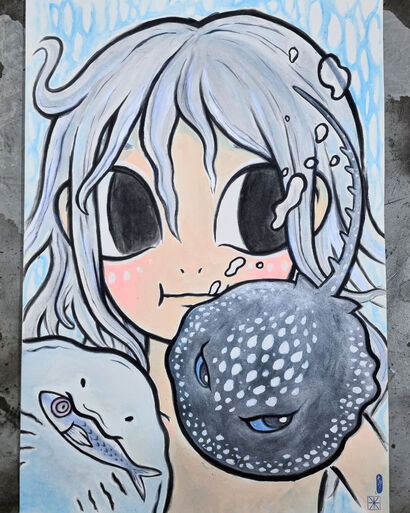 Tribe Girl and Diamond Stingrays - A Paint Artwork by aixa