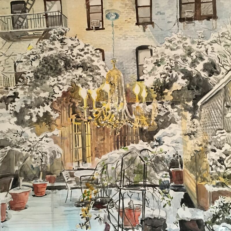 Inside/Outside: Brooklyn Garden First Snow - a Paint by Meridith McNeal