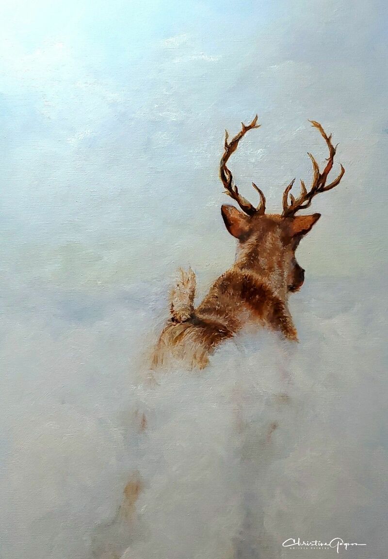 Caribou in the snow - a Paint by Christine Gagnon